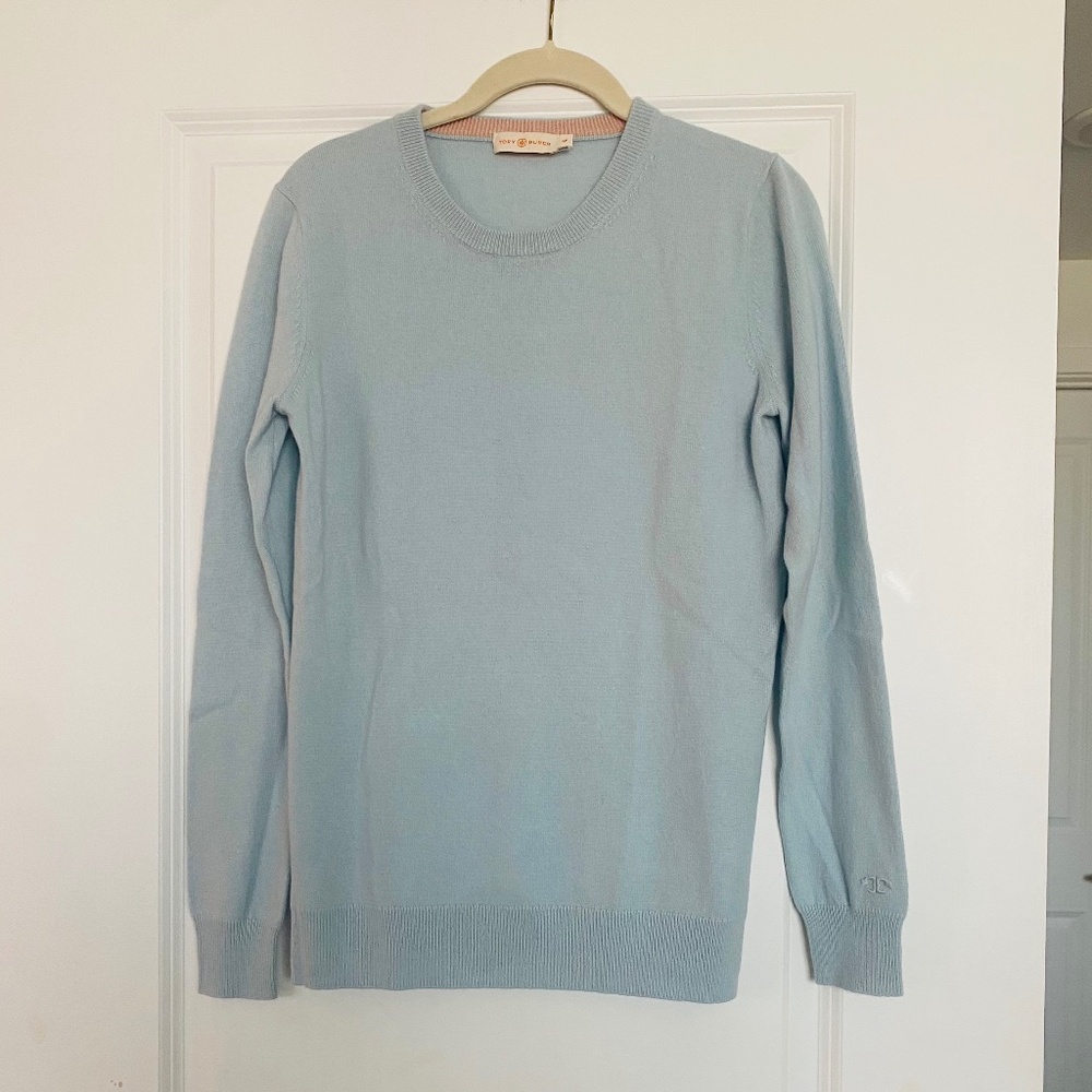 Tory Burch Women's 100% Cashmere Baby Blue Sweater